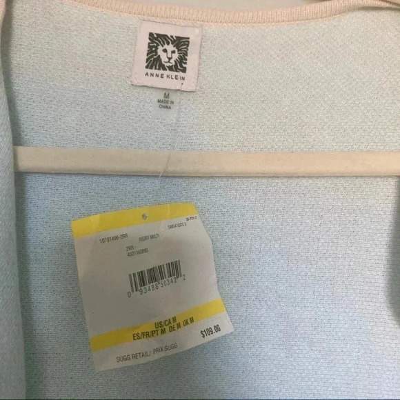 NWT Anne Klein light blue palette beige houndstooth long open  cardigan - Picture 4 of 8